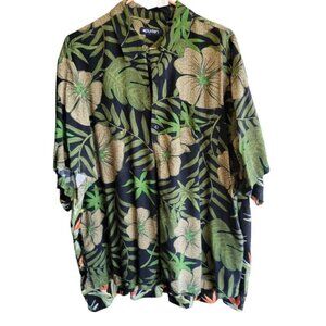 Vtg XL Mens Green Puritan Hawaiian Shirt Short Sleeve Button Down 100% Rayon